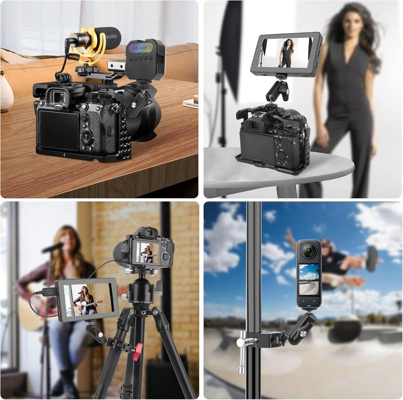 Mechrig Dual Ball Head Magic Arm Adapter with 1/4" Screw & Anti-Slip Grip - Aluminum Alloy Camera Rig Accessory for DSLR/Monitor/LED Light (67002) - Image 4
